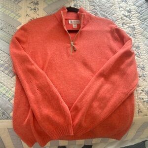 Brunello Cucinelli Salmon Pink / Red Quarter Zip 70% Wool 30% Cashmere Sweater